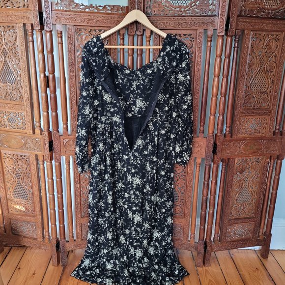 Vintage 90's Midi Length Long Sleeve Empire Waist Garden Floral Dress - Picture 2 of 10